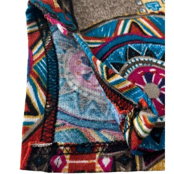 WIN WIN LONG SLV V-NECK FLARE BOTTOM TUNIC, WOMENS, L-XL, MULTICOLORS, ABSTRACT - Picture 9 of 12